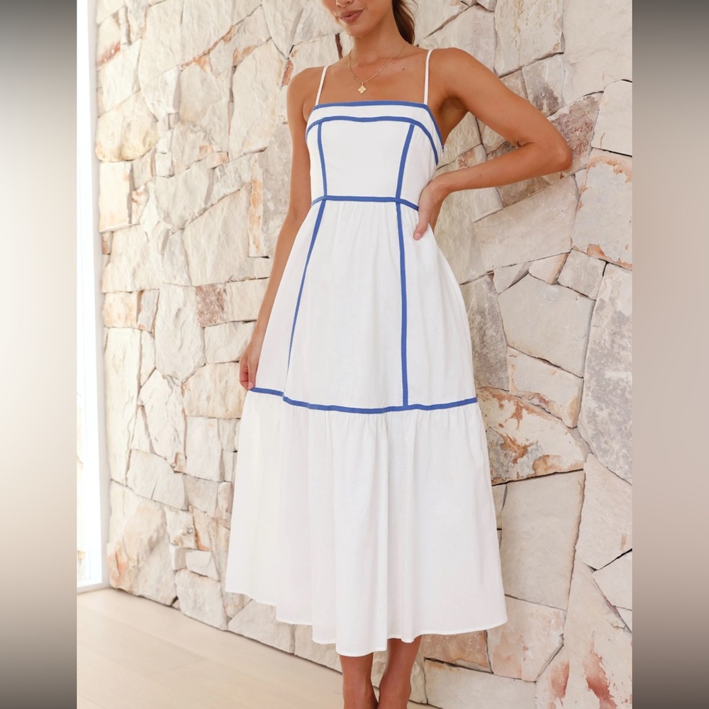 Baina Midi Dress - White / Blue